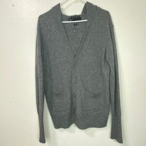 Hause of Howe Mens Grey 100% Merino Wool Hooded Cardigan Sweater Size Large